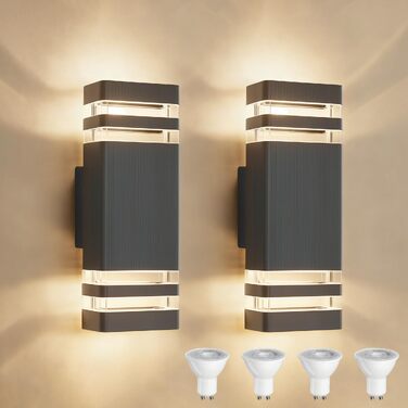Стіна LED-бра для вулиці IP54 водонепроникне, світильник Up and Down 2×5W 3000K теплий білий GU10, антрацит (набір 2 шт.)