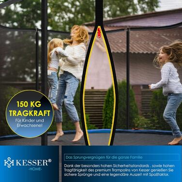 Батут KESSER Ø 427 см з сіткою, драбиною та захисним покриттям – для дітей, до 150 кг, блакитний