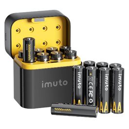 Акумулятори imuto AA 1.5V Li-ion 3000mWh з LED-дисплеєм та зарядним пристроєм, 16 шт, швидка зарядка, 1600 циклів