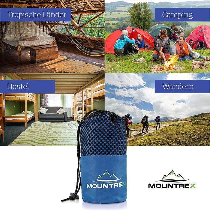 Літній спальний мішок-вкладиш MOUNTREX з блискавкою, 220x90 см, для туризму та дому, компактний і м'який, синій