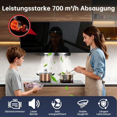 Витяжка кухонна SNDOAS 60см, потужність 550 м³/год, режим відведення та рециркуляції з вугільним фільтром, енергоефективність A++, чорна