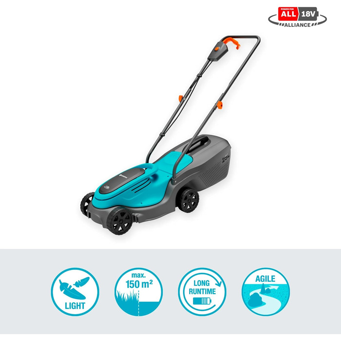 Акумуляторний газонокосарка Gardena PowerMax 37/36V P4A: комплект, до 350 м², ширина зрізу 37 см, об'єм травоспіральника 45 л, центральне регулювання висоти зрізу, двигун PowerPlus з Eco-режимом