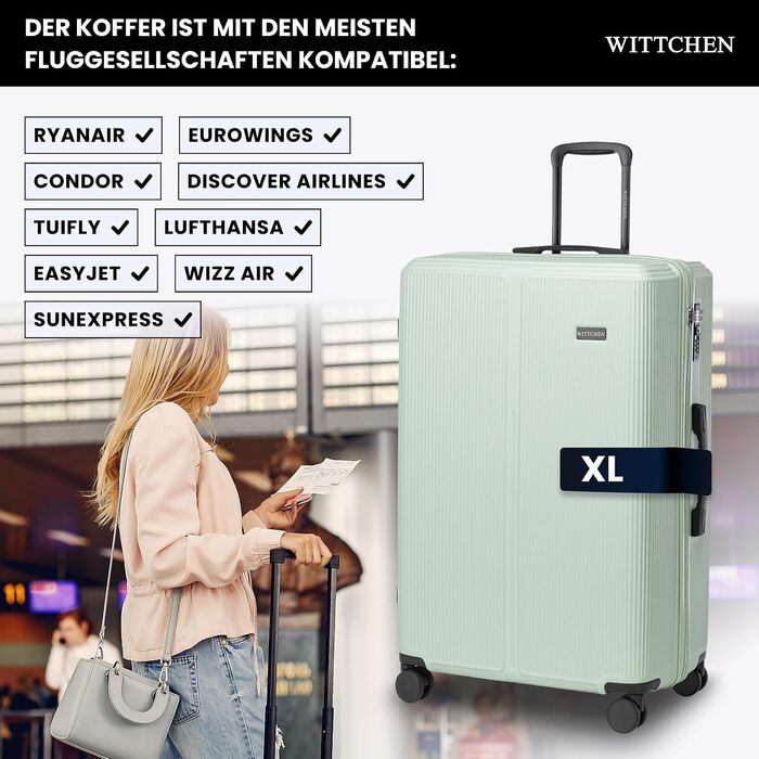 Валіза велика Wittchen Stripes Line XL (76.5x50x29 см), пластикова Hartschalen ABS, 96 л, м'ятна