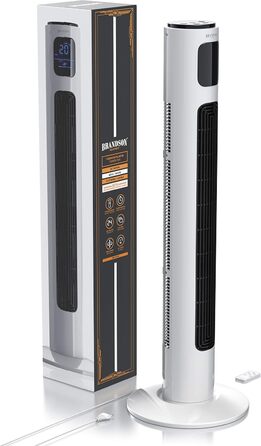 Brandson ECO Тихий турмовентилятор з DC-мотором, 12 швидкостей, напольний вентилятор із таймером, дистанційне керування, енергоощадний, дуже тихий, преміум-якість, переможець 2025