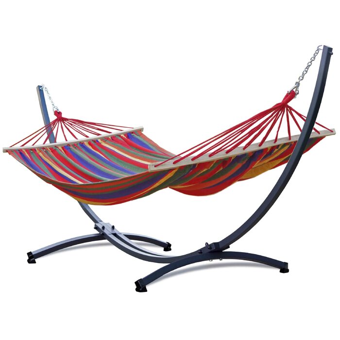 Гамак Potenza Outdoor для 2 осіб з підставкою XXL 220x160 см, до 200 кг, стійкий до погодних умов (Червоний, Графітове підставлення)