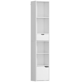 HOMCOM Полиця для книг з 6 ярусами, з 3-ступеневим регулюванням висоти, з висувною шухлядою та дверцятами, регульована полиця, торговельна полиця, білий