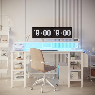 Білий комп'ютерний стіл Lufeiya для геймінгу та офісу (119.4 см) з LED-підсвіткою, підставкою для монітора та розетками