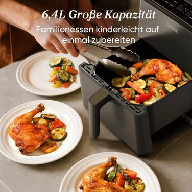 Фритюрниця повітряна COSORI Dual Blaze 6.4L з Wi-Fi - 11 функцій, сіра. Готування, випічка, гриль, хрусткий хліб та багато іншого!