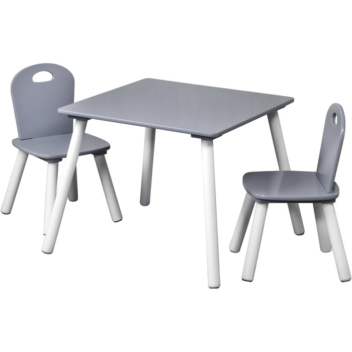 Дитячий стіл з 2 стільцями Kesper, МДФ, 55x55x45 см, білий/сірий