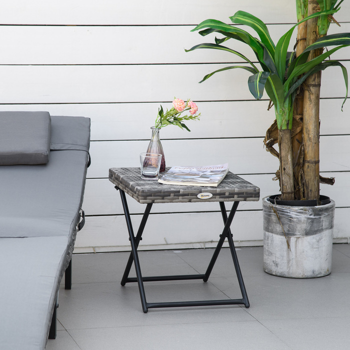 Outsunny Garden Table Poly Rattan Складаний журнальний столик Металевий каркас Сірий 40x40x40см