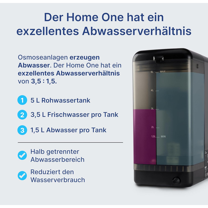 Система фільтрації води зворотного осмосу HO3 Home One з 4 рівнями температури (RT, 50, 85, 95°C), 10-ступенева фільтрація, UV-стерилізація, моніторинг TDS, білий колір