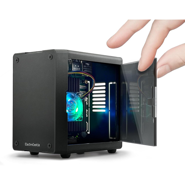 Корпус для Raspberry Pi 5 ElectroCookie Mini-PC з активним RGB підсвічуванням і кулером, матовий чорний