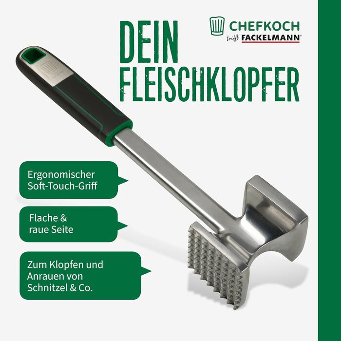 Молоток для м'яса Fackelmann Chefkoch Premium, алюмінієвий, двосторонній, 26,5 см – для відбивних і шніцелів