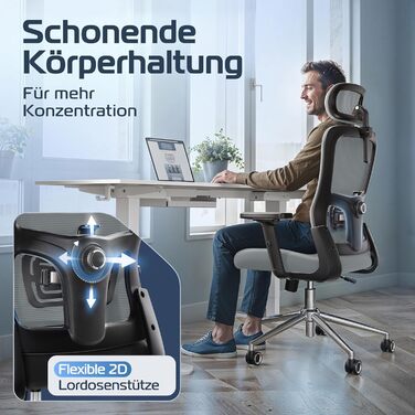 Офісний стілець CleverSeat Ergonomisch [TESTSIEGER] з регулюваннями, поворотний, до 150 кг | Комп'ютерне крісло для дому та геймінгу