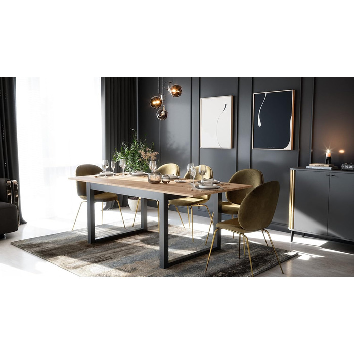 Розсувний обідній стіл Newfurn, 160-200 см, антрацит, Сонома, сучасний дерев'яний стіл для їдальні та кухні, 160x75x90 см