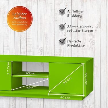 ТВ-тумба Aileenstore Eyecatcher у дерев'яному стилі, зелена, з 2 дверцятами та 2 відсіками для вітальні