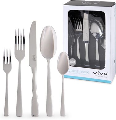 Набір столових приборів Villeroy & Boch Voice Basic 30 предметів для 6 осіб, нержавіюча сталь, придатний для мийки в посудомийній машині