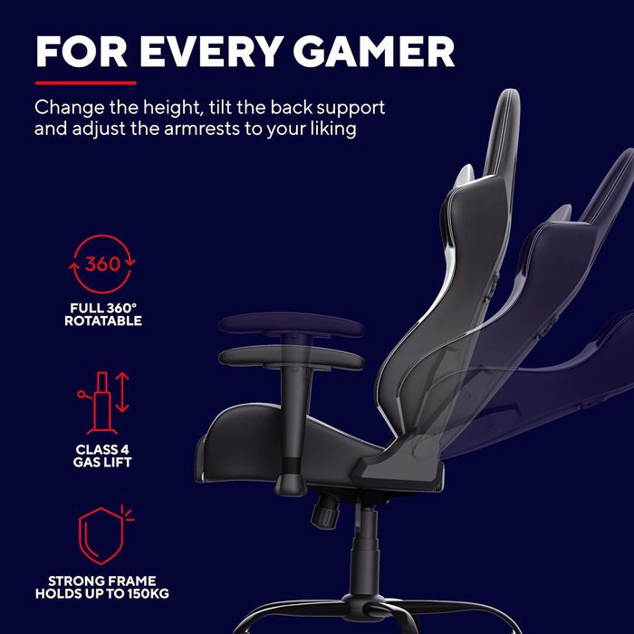 Ігрове крісло Trust Gaming GXT 708W Resto, біле, 360° обертання, знімні подушки, регульована висота, офісне крісло для комп'ютера