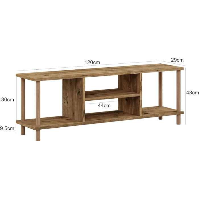 ТВ тумба en.casa Ærøskøbing 43x120x29 см, 2 полиці, біла, під дерево, меблі для телевізора, низька тумба