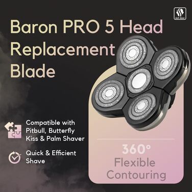 Запасні леза для бритви Skull Shaver Baron (5 голівок) для моделей Pitbull, Palm та Butterfly Kiss, для чутливої шкіри