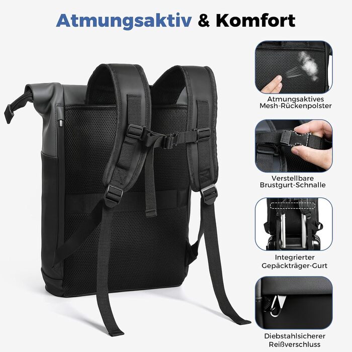 Водонепроникний рюкзак для ноутбука Rolltop (18-25 л), сірий, розмір L (30x13x48 см)