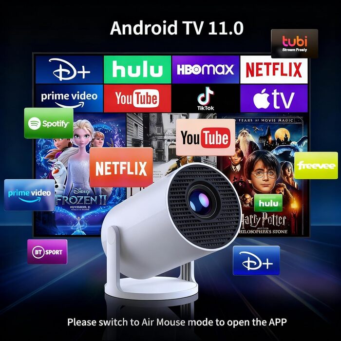 Смарт проєктор Yoton Y4 Mini Beamer: 1080P, WiFi, Bluetooth, Android TV, корекція трапецеїдальних спотворень, для домашнього кінотеатру, сумісний з Phone/PC/Mac/Switch, білий