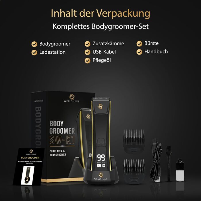 Wellshave Триммер для тіла і бороди чоловічий, електричний шейвер для інтимної зони та тіла, тример для стрижки волосся, подарунок на День батька
