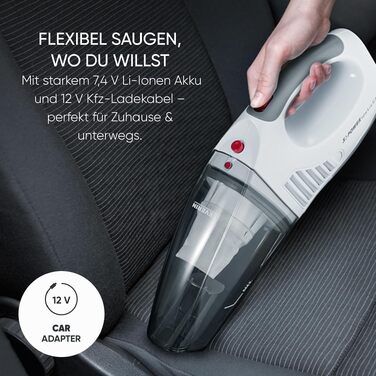 Акумуляторний ручний пилосос 3-в-1 SEVERIN S'POWER home & car HV 7144 для дому та авто, вологий та сухий, 7.4V Li-Ion, білий/червоний