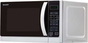 Мікрохвильова піч з грилем Sharp R742INW, 25 л, 900 Вт, срібляста, LED-дисплей, 8 програм, розморожування за вагою, дитячий захист, енергозбереження