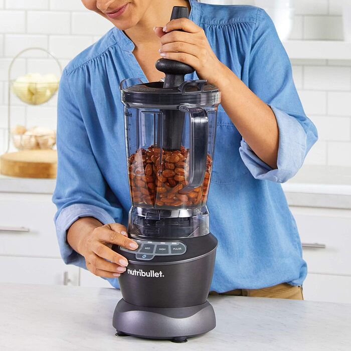 Блендер Nutribullet 1000 Вт, електричний, 1,6 л, мультифункціональний, сірий, модель NBF450DG (2020), професійний стаціонарний міксер