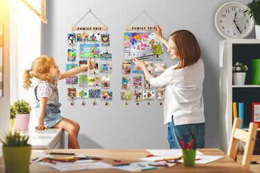 Набір MOVEONSTEP: фоторамки-колажі для стіни, дерев'яні, 2 шт., з 4 мотузками для підвісу фото і 45 дерев'яними кнопками, темний колір, 100×40 см