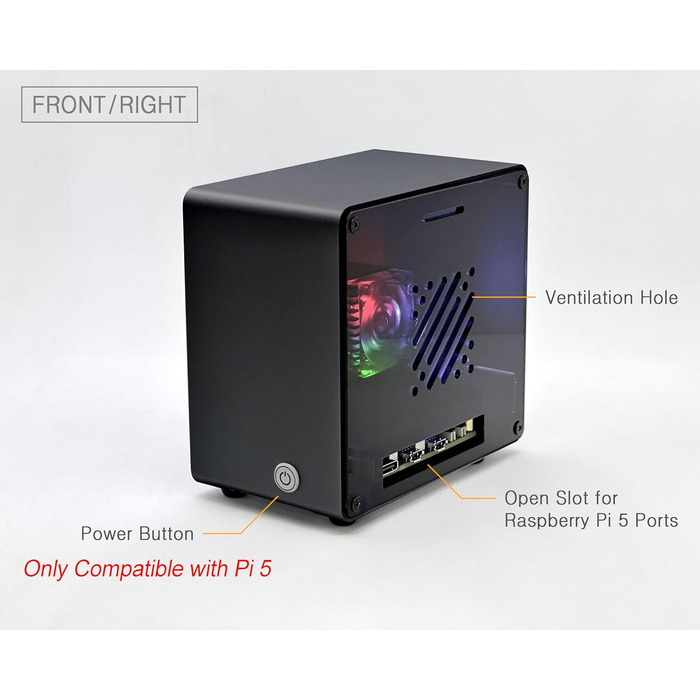Алюмінієвий корпус-міні-тауер для Raspberry Pi 5 з вентилятором і RGB підсвічуванням ElectroCookie (чорний)
