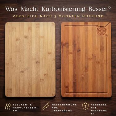 Дошка обробна Deer & Oak велика карбонізована 38x25x2 см, бамбукова, для м'яса, риби, овочів, фруктів, сиру та хліба (набір 3 шт.)