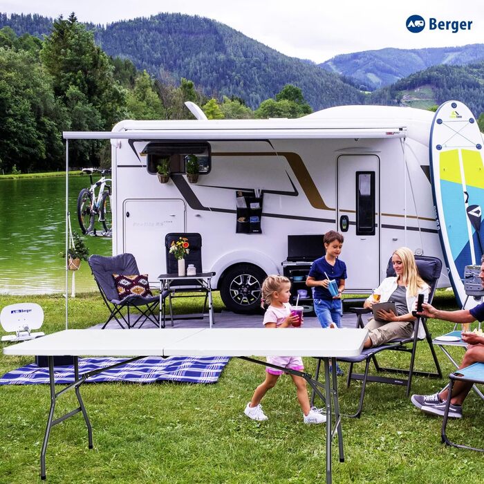 Складаний стіл Camptime Taurus 180x74 см для кемпінгу, саду, балкона, ринку, фестивалів, гриль-вечірок, багатофункціональний, переносний стіл для відпочинку на природі