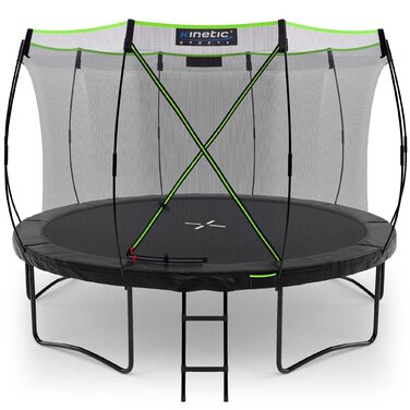 Батут Kinetic Sports 'Ultimate Pro' Ø366 см для дітей з драбиною та захисною сіткою - чорно-неоново-зелений