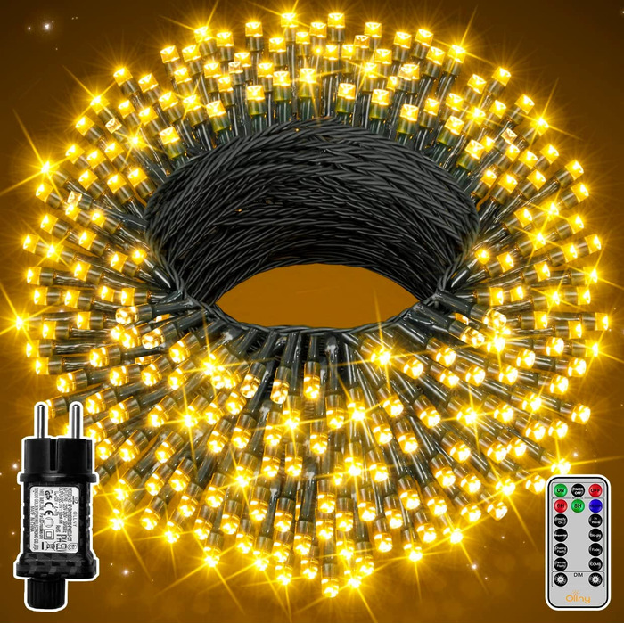 Гірлянда Ollny 20 м 200 LED для вулиці й дому, тепле біле світло, з пультом і таймером, 8 режимів, водонепроникна, для саду, балкона, весілля, новорічна
