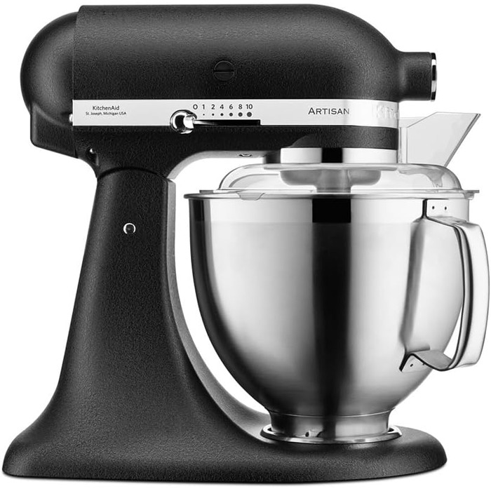 Кухонна машина KitchenAid Artisan: планетарний міксер з чашами 4.8 л та набором насадок із нержавіючої сталі, чорний чавун