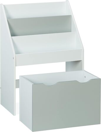 Дитяча полиця Relaxdays з 3 відділеннями, ігрова скриня на колесах, 70x50,5x28 см, вузький іграшковий стелаж, біло-сіра