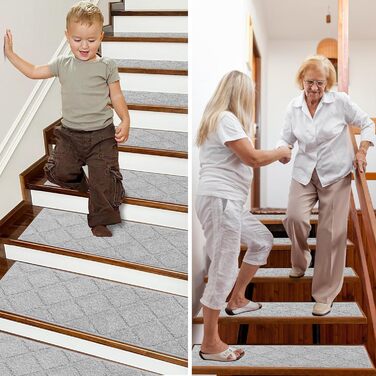 Килимки для сходів COSY HOMEER, самоклеючі, машинне прання, для дітей, людей похилого віку та домашніх тварин, 100% поліестер, 70x22 см, 15 шт, сірі