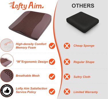 Автомобільна подушка Lofty Aim з Memory Foam для водія: підтримка спини, зняття болю (ішіас), для автокрісла, офісного крісла, інвалідного візка. PU-шкіра, 4D Mesh, коричнева