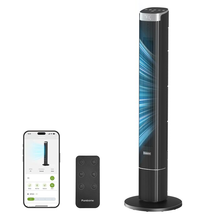 Вентилятор вежовий Leiser Smart 25дБ з осциляцією 90°, 4 режими, таймер 12 год, 109 см, чорний