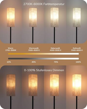 Торшер EDISHINE LED для вітальні, димований, E27, лампа для читання з лляним абажуром і пультом, підлоговий світильник з 3 режимами кольору, вінтажний для спальні, чорний