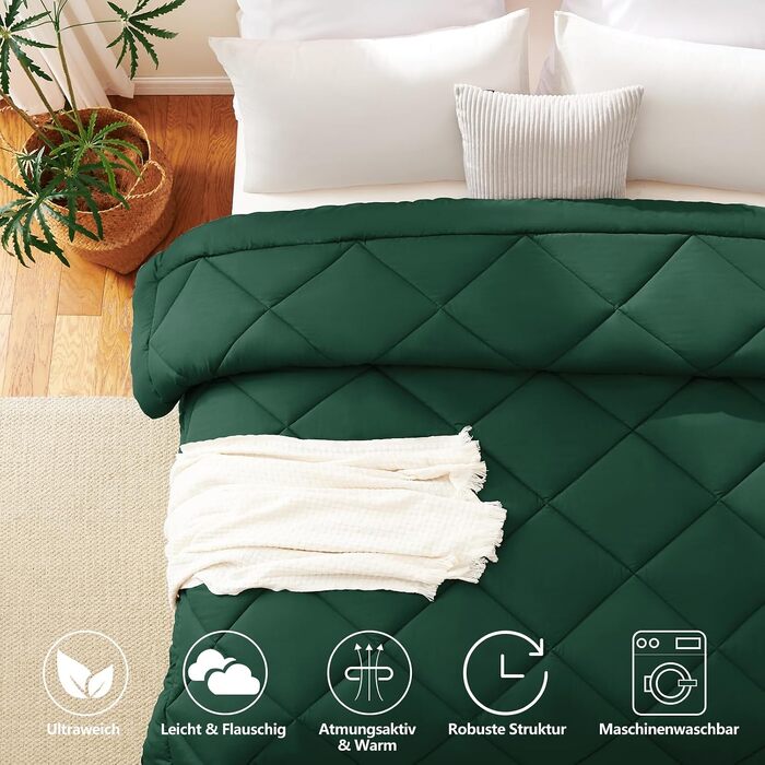 Всесезонна ковдра CozyLux для ліжка (155x220 см), смарагдового кольору
