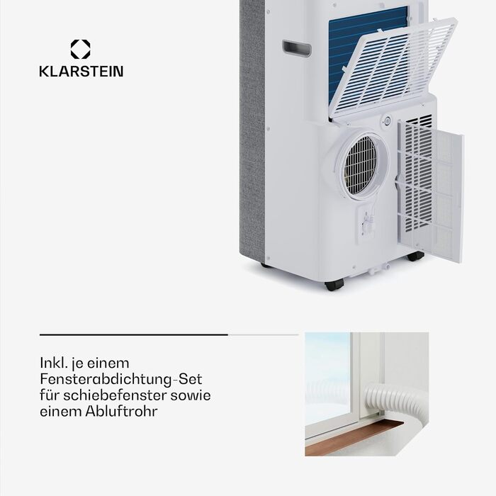 Klarstein AireLux: Мобільний кондиціонер 14000 BTU, для приміщень до 51 м², з керуванням через додаток та голосовим управлінням, 4-в-1 (охолодження, осушувач, вентилятор, нічний режим), тихий, сірий
