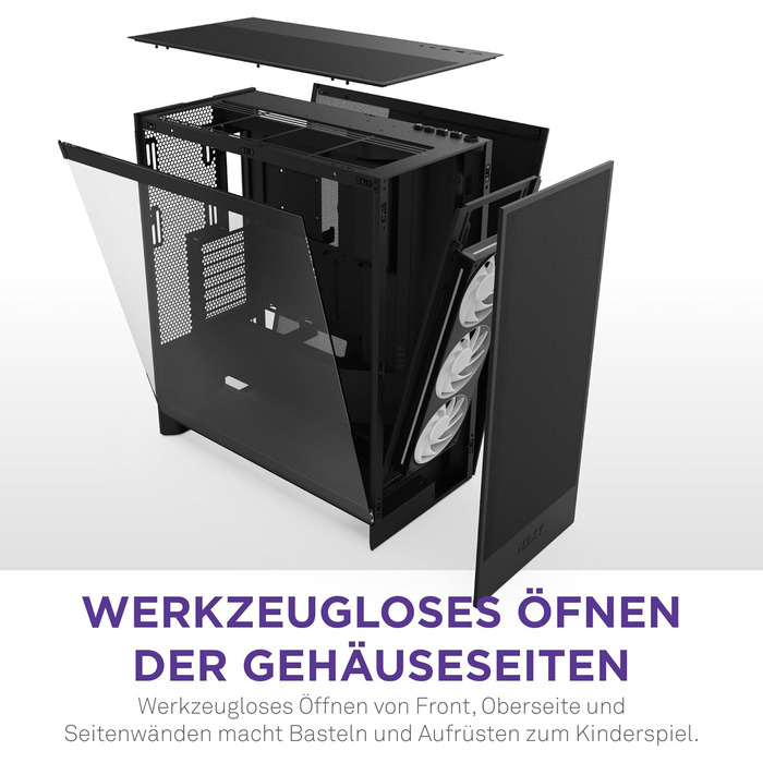 Корпус NZXT H7 Flow RGB для ПК, Mid-Tower ATX, з RGB-вентиляторами, підтримкою підлогових вентиляторів для прямого охолодження відеокарти, 360 мм, чорний