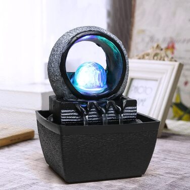 Настільний фонтан Dyna-Living з рухомою кулею та LED-підсвіткою, декоративний водоспад з полірезину, багатоколірний, 26 x 23 x 17.5 см (Стиль 2)