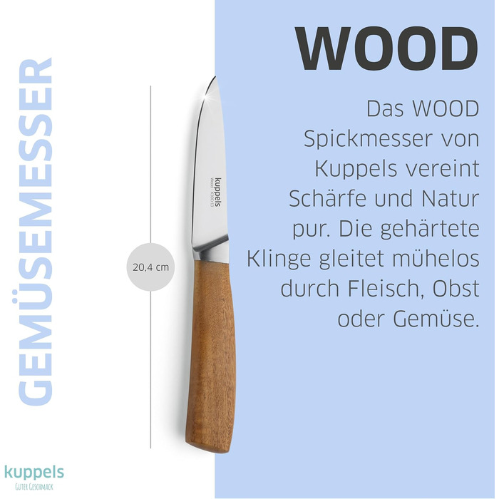 Набір кухонних ножів з підставкою з акацієвого дерева Kuppels WOOD, загартована сталь, професійний набір для овочів та м'яса