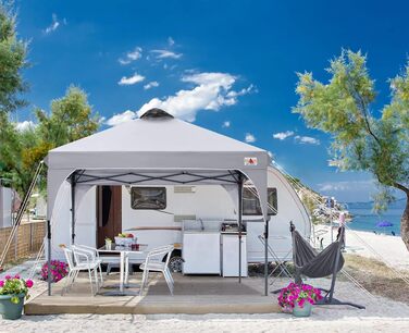 ABCCANOPY павільйон 3x3 м водонепроникний, складаний, садовий, для фестивалів, сонцезахист, з сумкою на колесах, 4 вагові сумки, 4 мотузки, 4 кілки, сірий