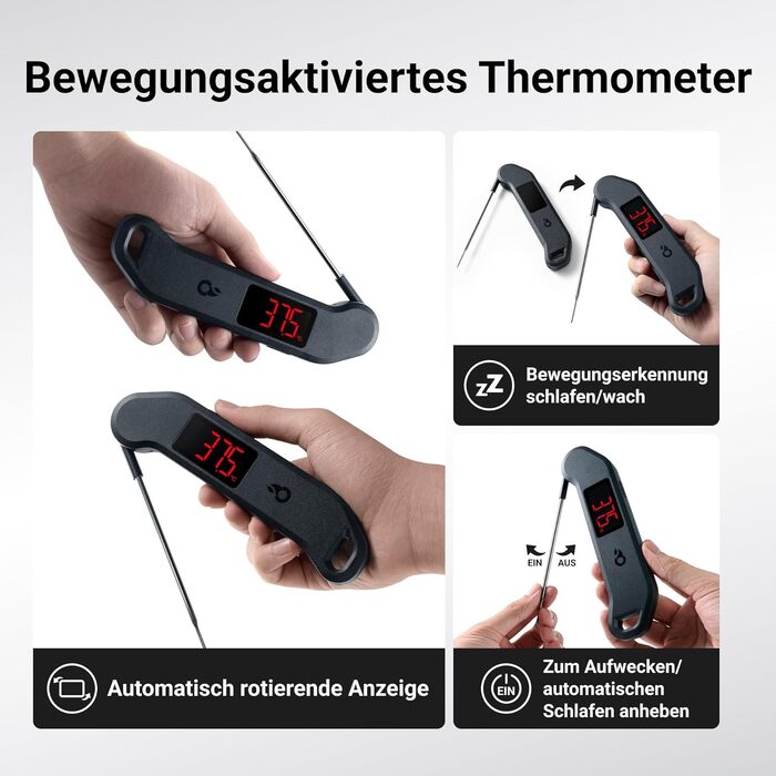 Професійний цифровий термометр для м'яса ThermoMaven F1 Stealth: швидкий відгук 1с, точність ±0,3°C, сертифікація NIST & NSF, водонепроникний IP65, поворотний екран 180°, для гриля, духовки та запікання, чорний