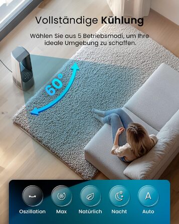 Pro Breeze Tower Fan 101 см без лопатей - вентилятор з LED дисплеєм, 6 швидкостей, 5 режимів, автоколивання 60°, таймер 7 годин (пульт, срібний)